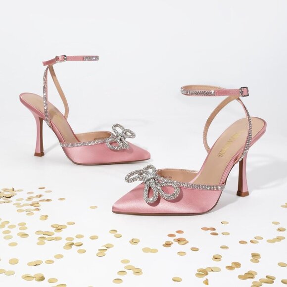 🆕 Women Pink High Heels Destiny Closed Toe Strappy Sexy Party Dress Shoes - Picture 9 of 9